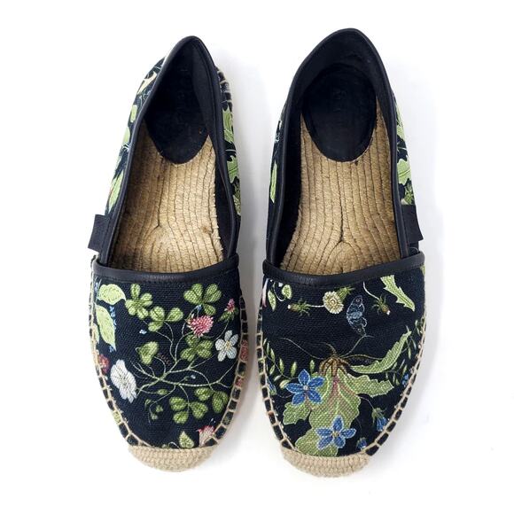 GUCCI Canvas Flora Knight Print Nero Flat Espadrilles Black Size 36.5 US 6.5 - Picture 3 of 16
